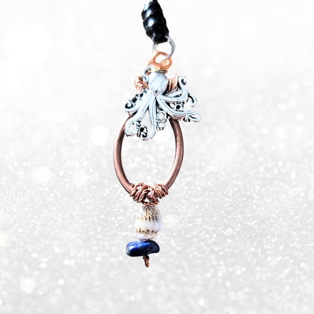 Mystic Copper-Wrapped Octopus & Lapis Lazuli Necklace